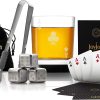 JoyJolt Poker Whiskey Glass Set - Ace of Clubs Semi Square Rocks Glass Tumbler, 4x Dice Whiskey Stones, Dice Bag, Playing Cards Deck, Mini Tongs for Reusable Ice Cubes. Cool Whiskey Gifts for Men